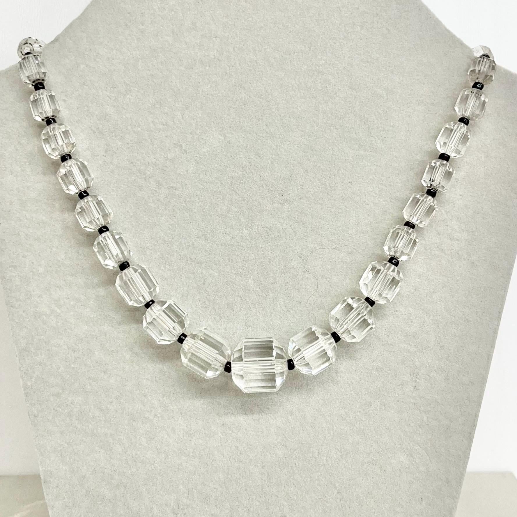 Art Deco 1930’s Clear Glass Graduated Barrel Beaded Necklace Excellent Quality Beads Vintage Jewellery 16” Long MillyOliverVintage