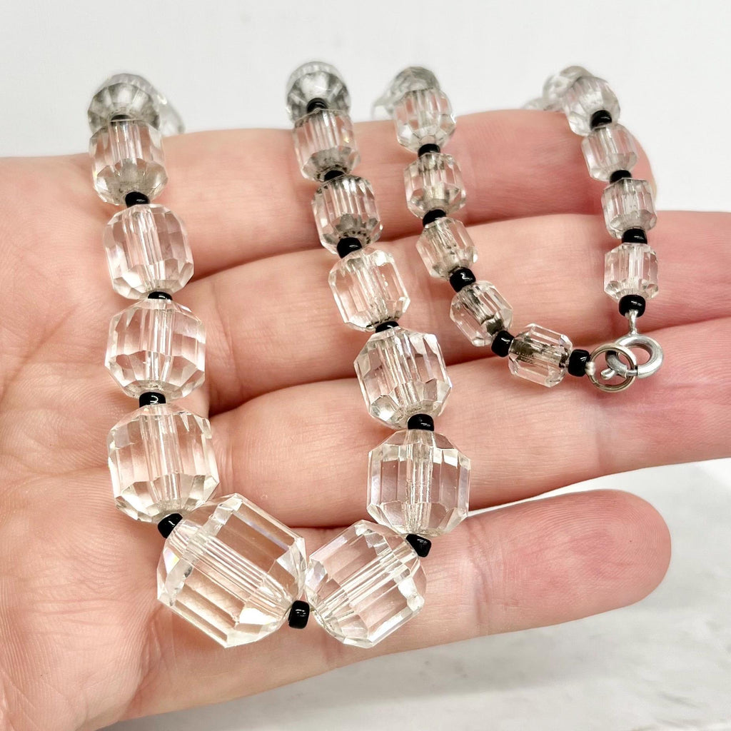 Art Deco 1930’s Clear Glass Graduated Barrel Beaded Necklace Excellent Quality Beads Vintage Jewellery 16” Long MillyOliverVintage