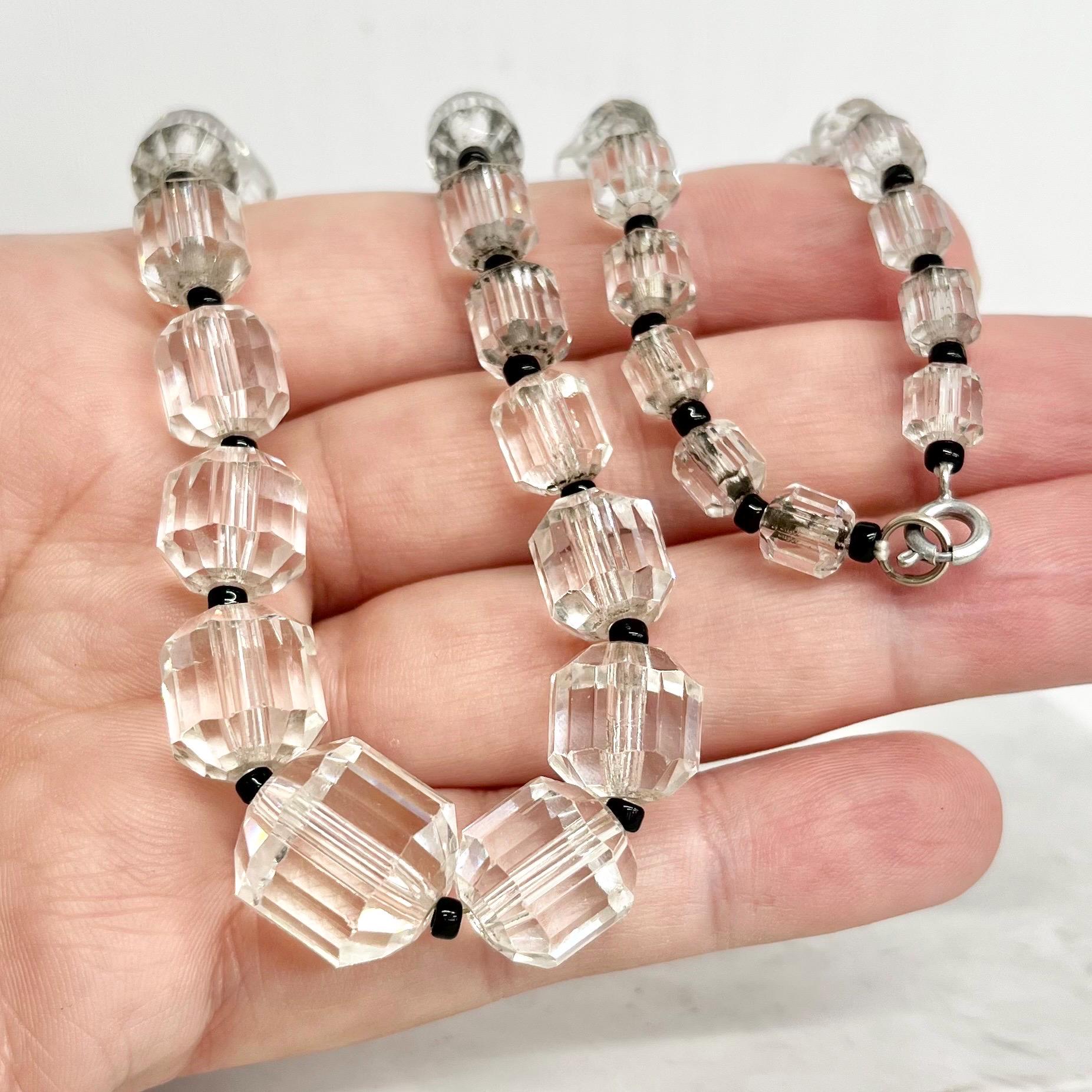Art Deco 1930’s Clear Glass Graduated Barrel Beaded Necklace Excellent Quality Beads Vintage Jewellery 16” Long MillyOliverVintage
