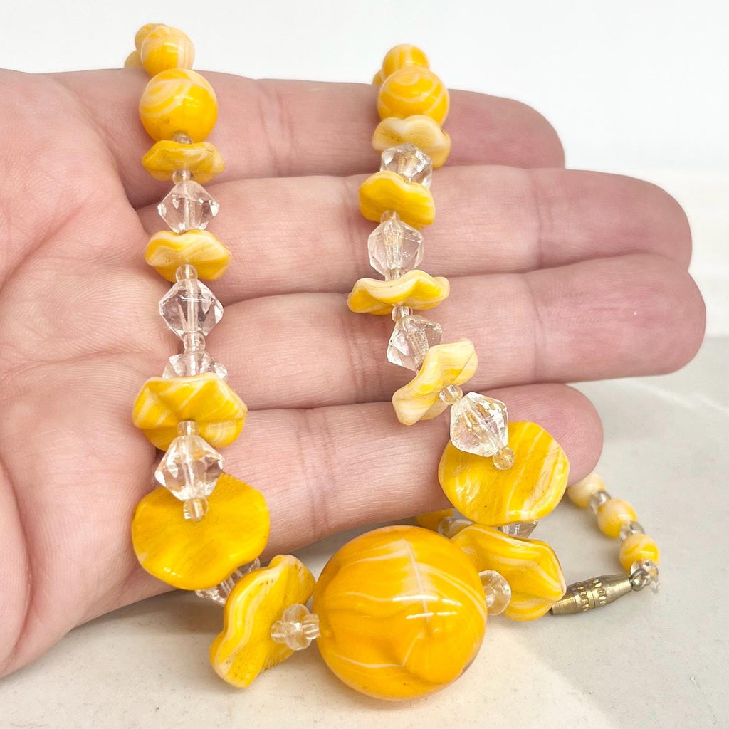 Vintage Art Deco Yellow Orange Necklace 20” Long : Czech Glass Beads MillyOliverVintage