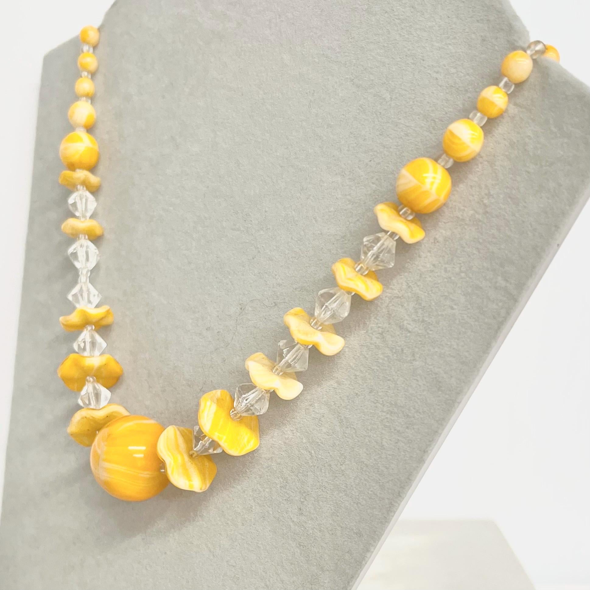 Vintage Art Deco Yellow Orange Necklace 20” Long : Czech Glass Beads MillyOliverVintage