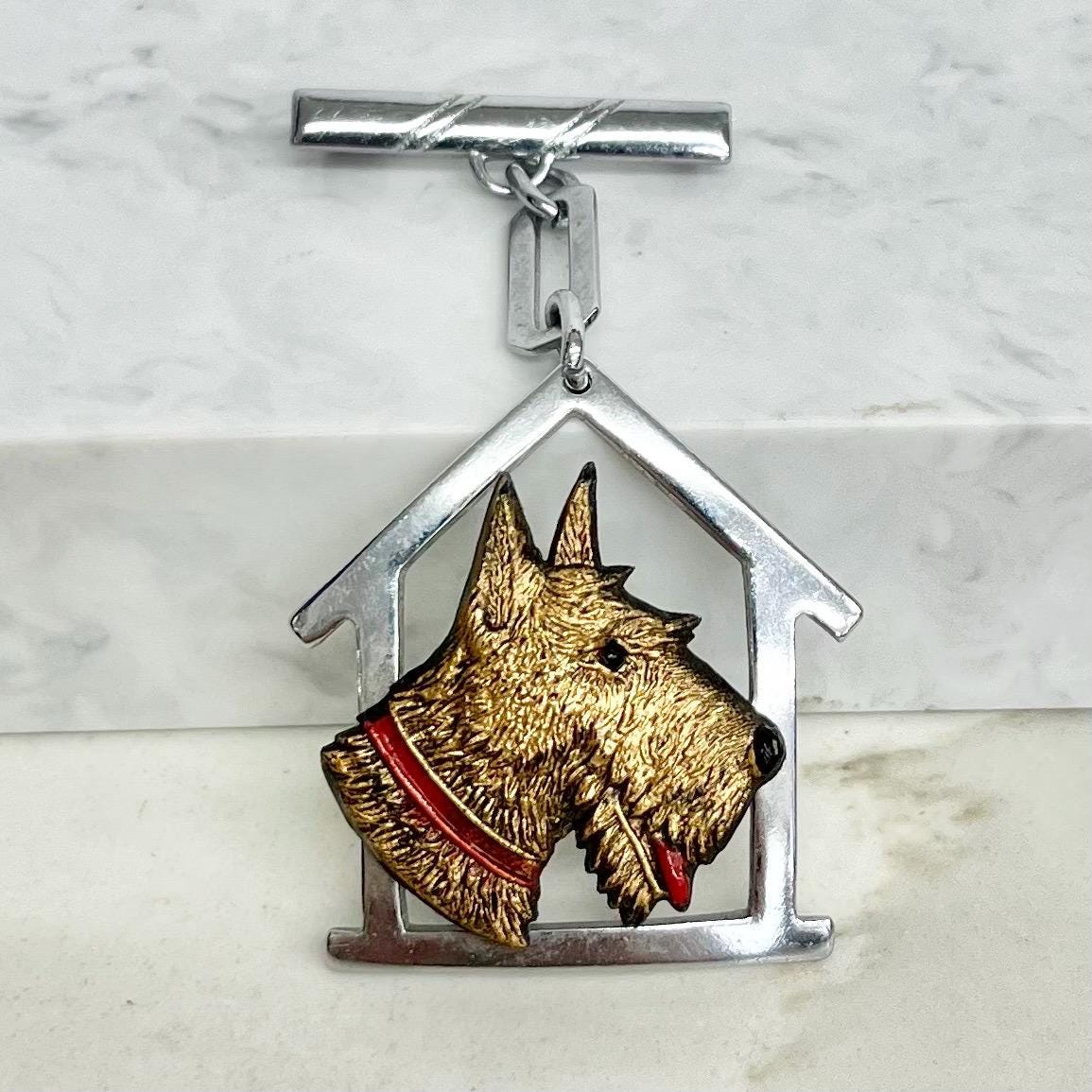 Scottish Terrier Dog Brooch : 1940’s 1950’s Celluloid and Silver Plate MillyOliverVintage