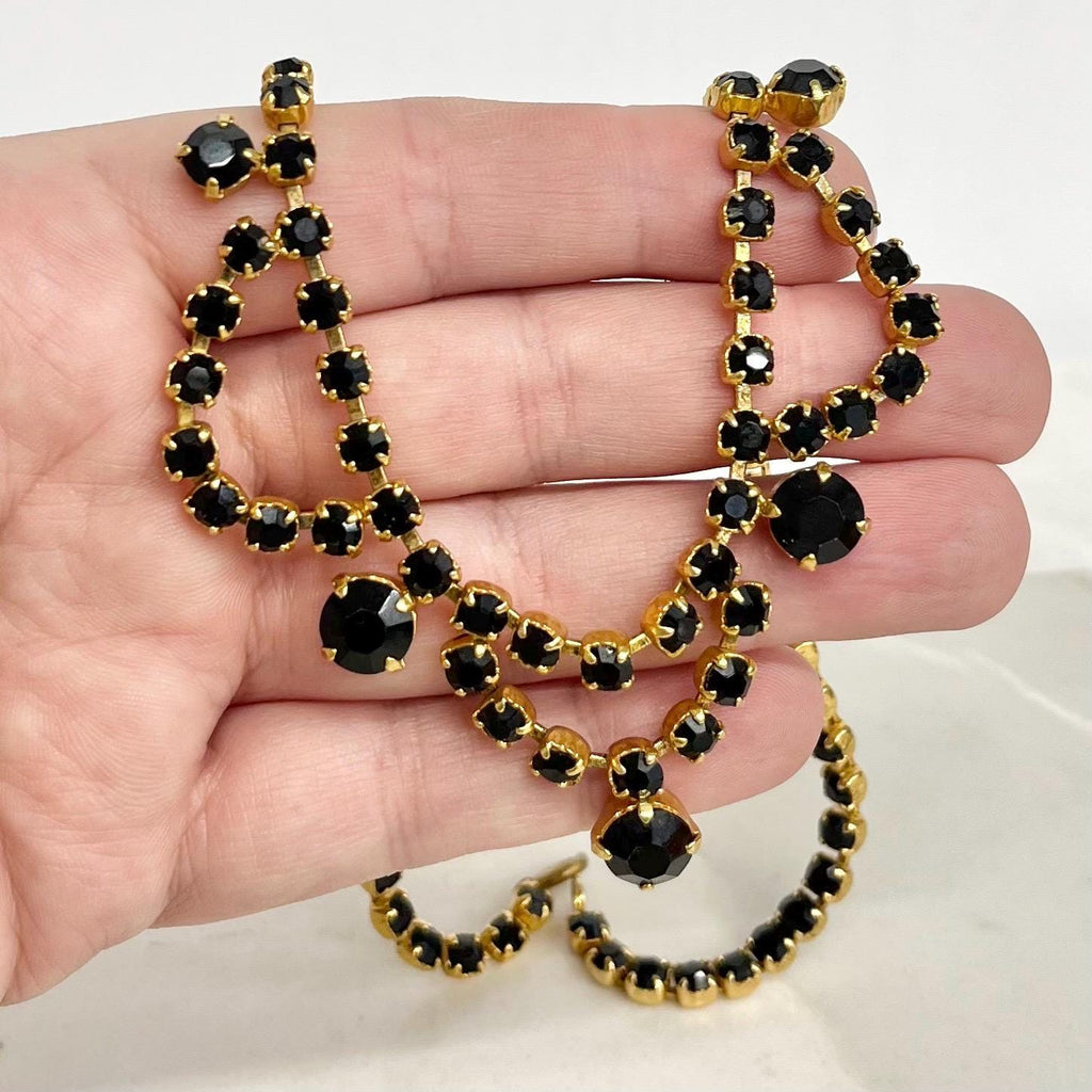 Vintage Gold Tone and Black Crystal Diamante Paste Necklace : Perfect for Brides Prom or Party Wear MillyOliverVintage