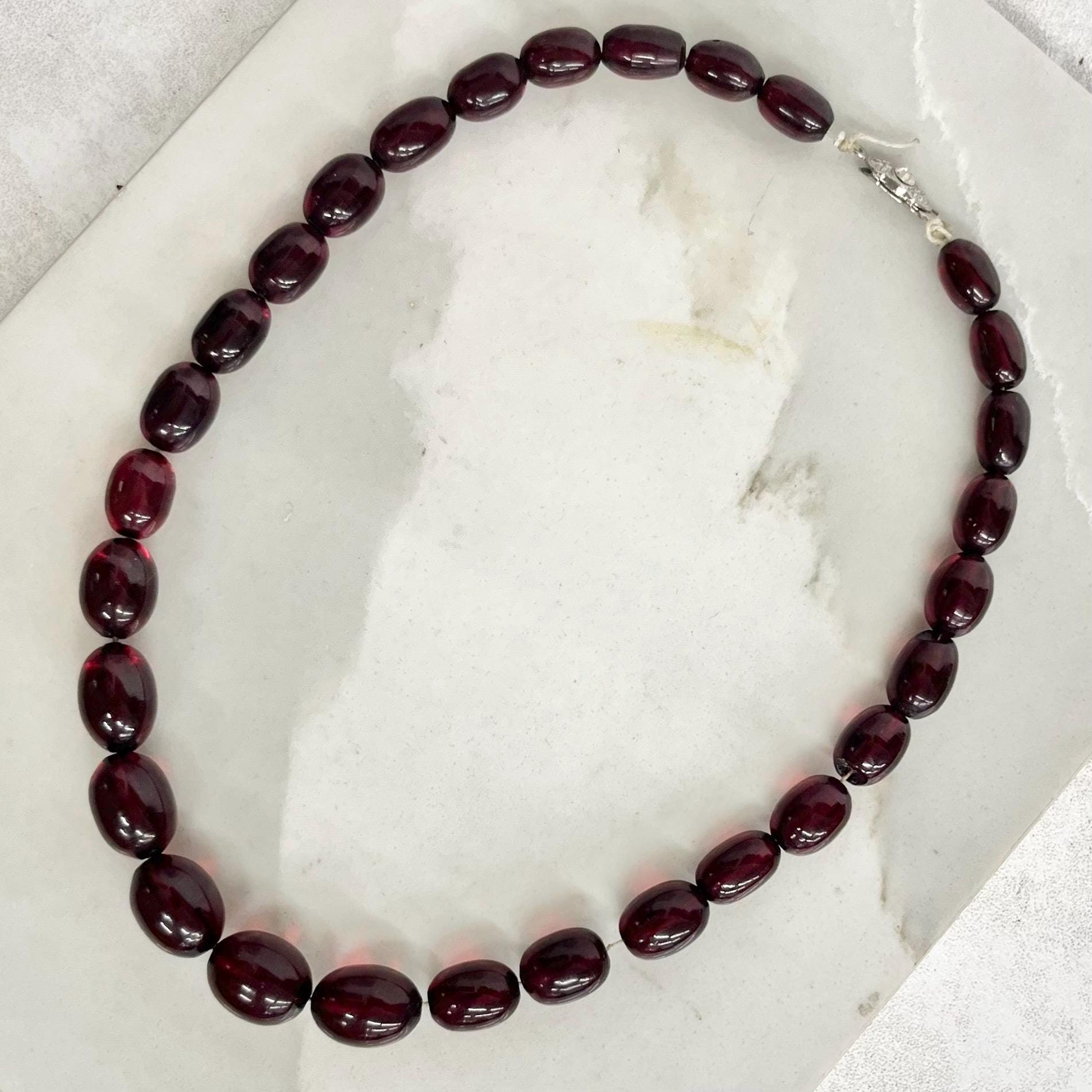 Vintage Early Plastic / Cherry Amber Bakelite ? Necklace Largest Bead 12x10mm MillyOliverVintage