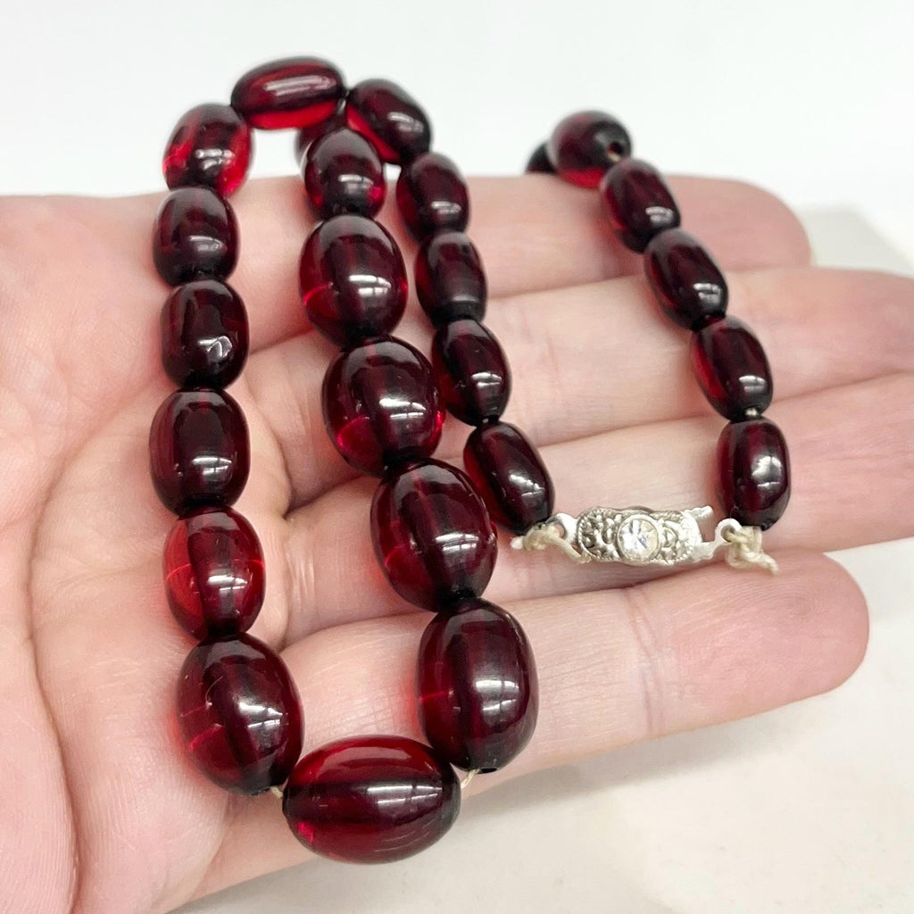 Vintage Early Plastic / Cherry Amber Bakelite ? Necklace Largest Bead 12x10mm MillyOliverVintage