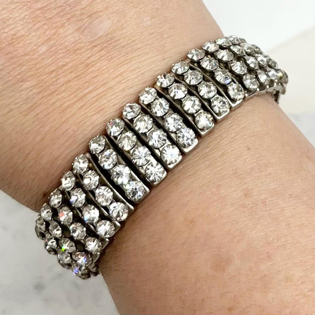 Vintage 1960’s Empire Made Rhinestone Crystal Expandable Bangle Cuff Bracelet MillyOliverVintage