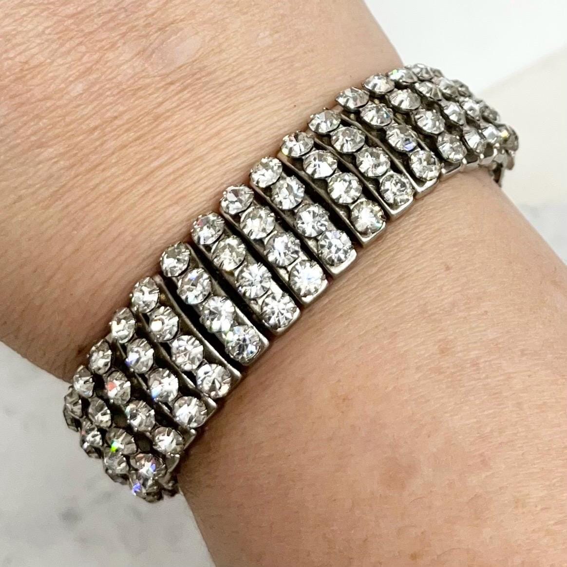 Vintage 1960’s Empire Made Rhinestone Crystal Expandable Bangle Cuff Bracelet MillyOliverVintage