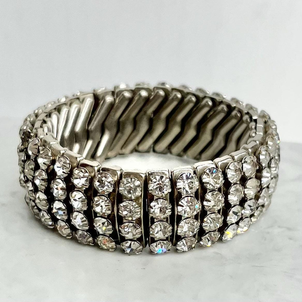 Vintage 1960’s Empire Made Rhinestone Crystal Expandable Bangle Cuff Bracelet MillyOliverVintage