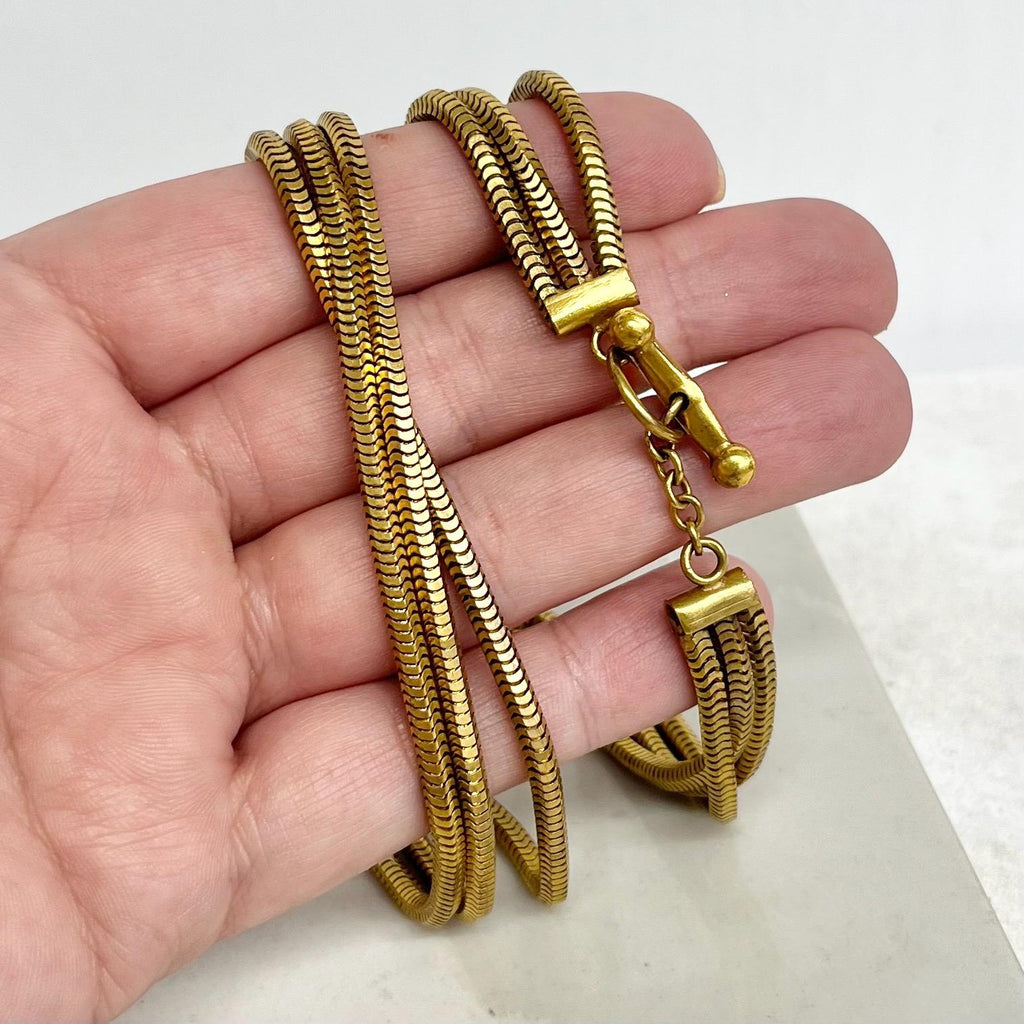 Vintage Three Strand Chain Necklace with a Toggle Clasp : 1960s-70s Gold Tone Grecian Style Jewellery MillyOliverVintage
