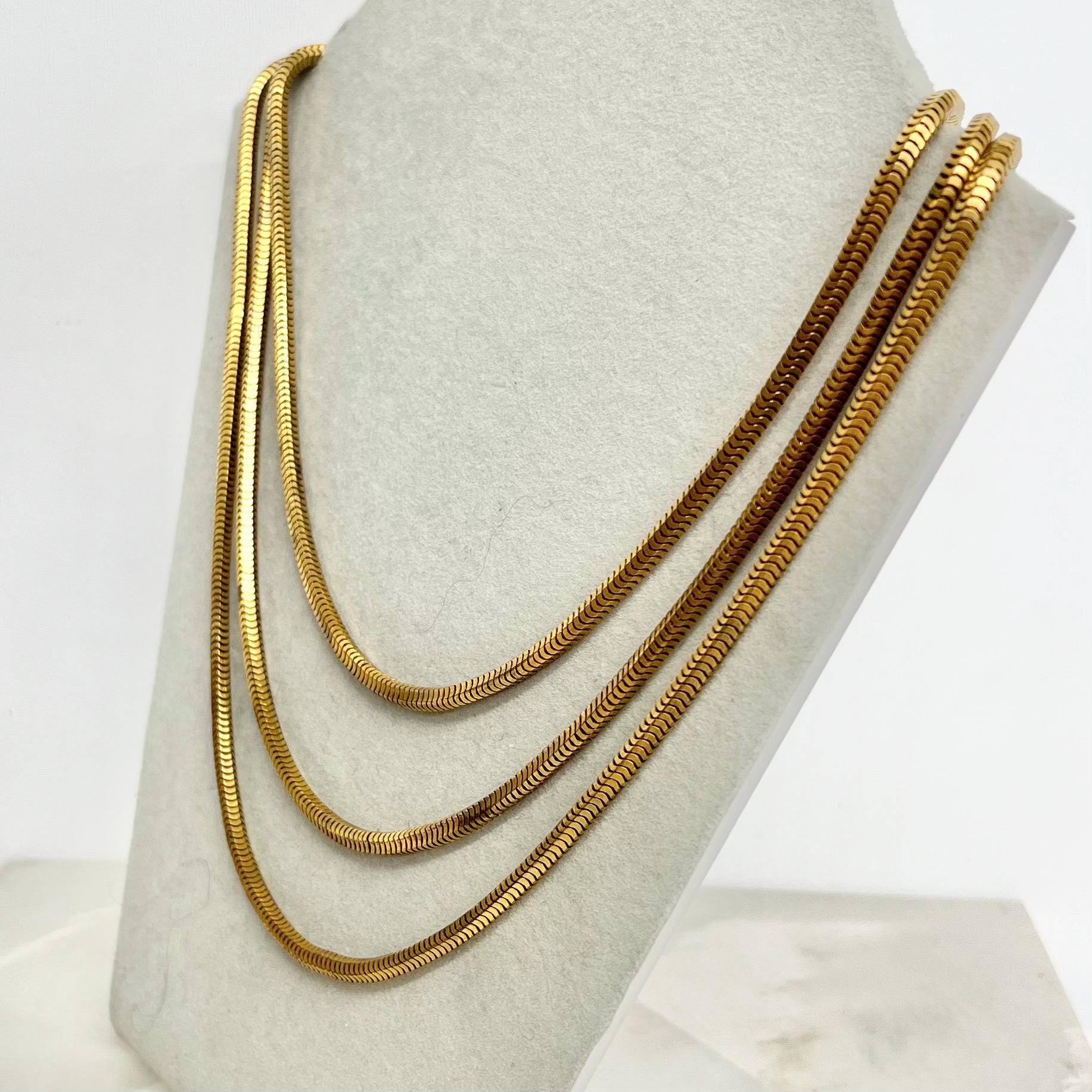 Vintage Three Strand Chain Necklace with a Toggle Clasp : 1960s-70s Gold Tone Grecian Style Jewellery MillyOliverVintage