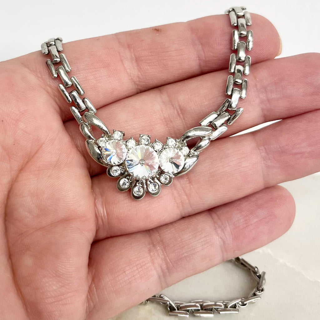 Vintage Silver Tone Panther Chain Crystal Necklace Beautifully Sparkling MillyOliverVintage