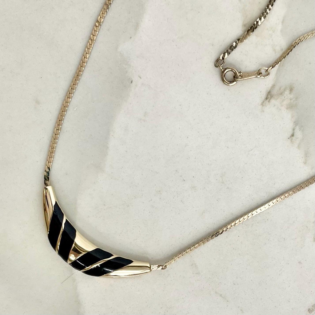 Vintage Gold Tone Black Enamelled Chain Necklace Fabulous 1970’s - 1980’s Collar Style Necklace by Avon MillyOliverVintage