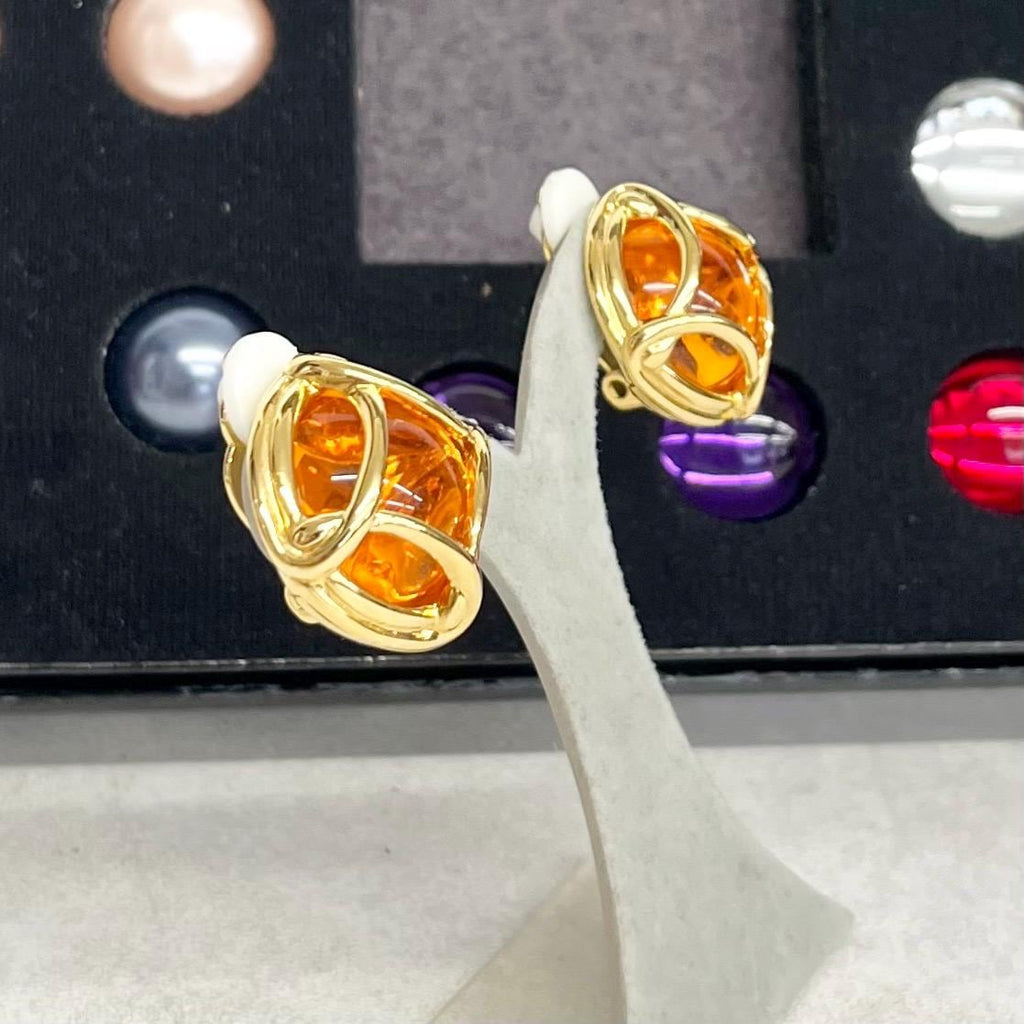 Vintage Joan Rivers Interchangeable Clip On Earrings Gold Plated with Ten Changeable Multi Coloured Cabochons MillyOliverVintage