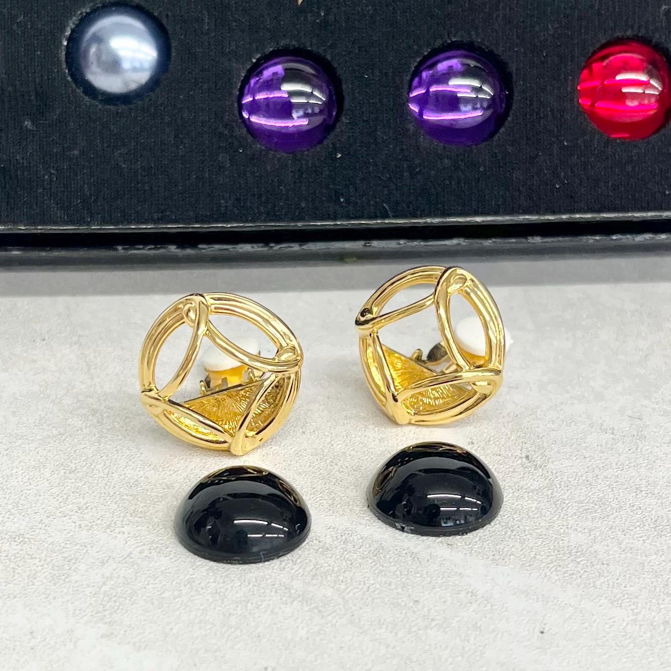 Vintage Joan Rivers Interchangeable Clip On Earrings Gold Plated with Ten Changeable Multi Coloured Cabochons MillyOliverVintage