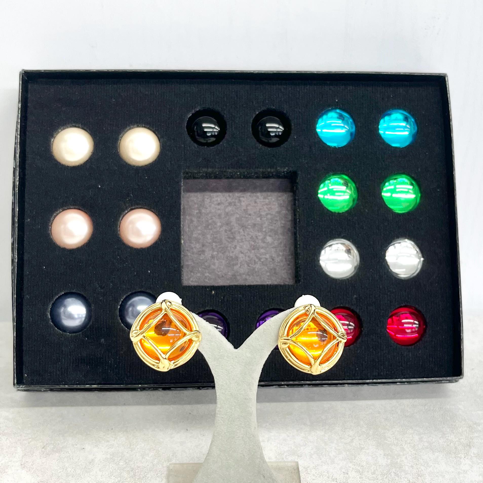 Vintage Joan Rivers Interchangeable Clip On Earrings Gold Plated with Ten Changeable Multi Coloured Cabochons MillyOliverVintage