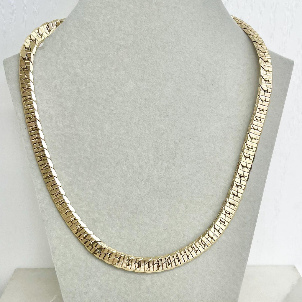 Vintage Gold Plated Chunky Textured Flat Curb Chain Necklace 1970’s - 1980’s Statement Power Chain 18” Long 10mm Wide MillyOliverVintage