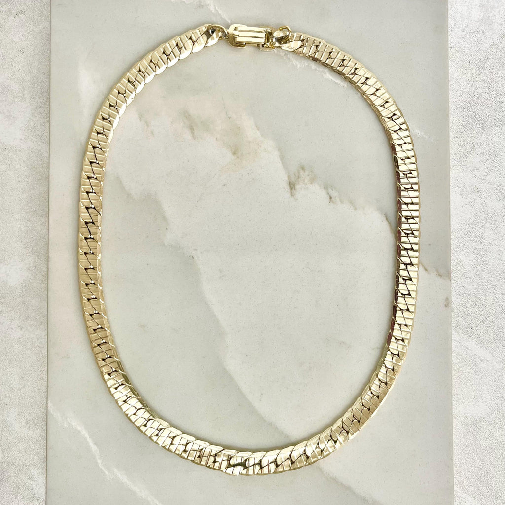 Vintage Gold Plated Chunky Textured Flat Curb Chain Necklace 1970’s - 1980’s Statement Power Chain 18” Long 10mm Wide MillyOliverVintage
