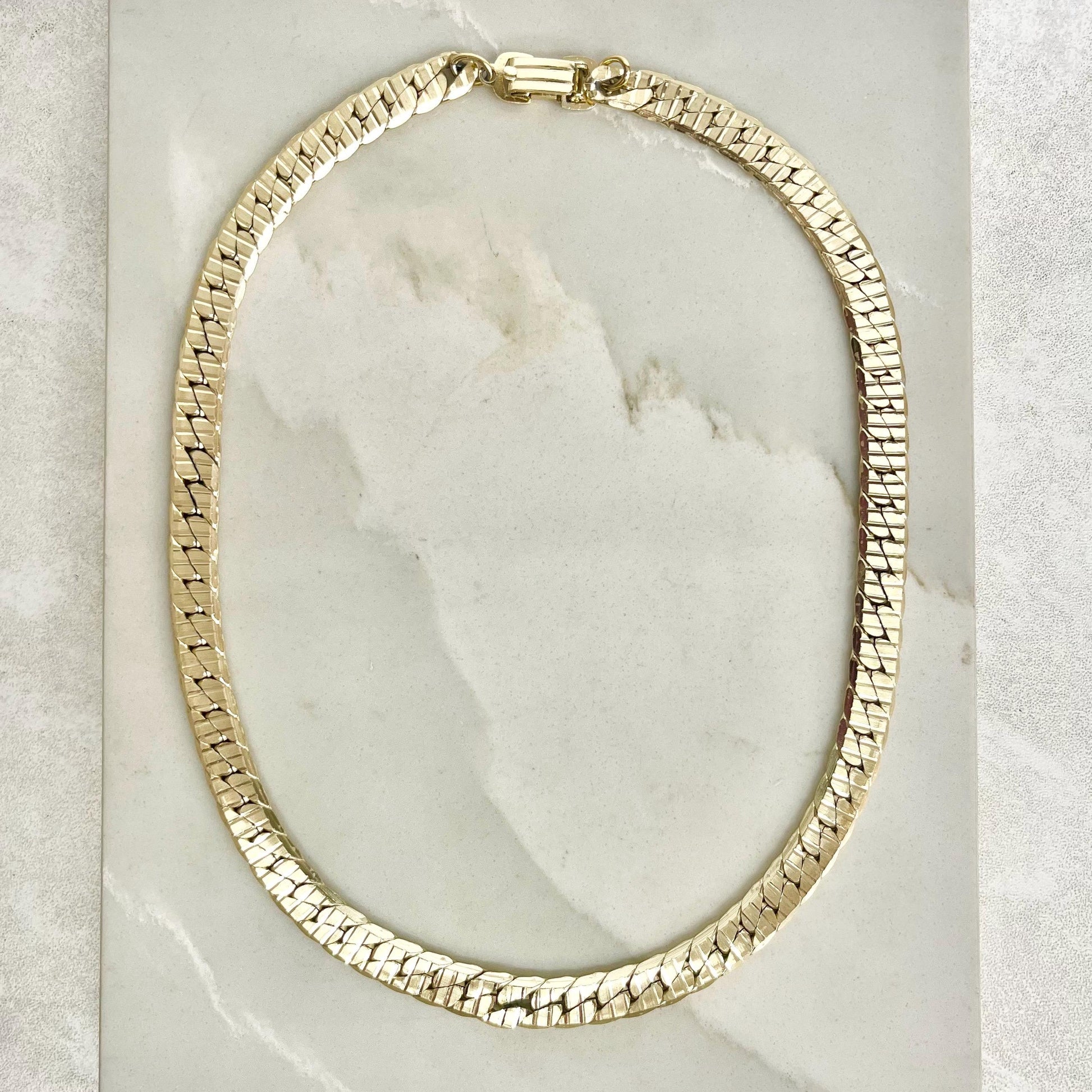 Vintage Gold Plated Chunky Textured Flat Curb Chain Necklace 1970’s - 1980’s Statement Power Chain 18” Long 10mm Wide MillyOliverVintage