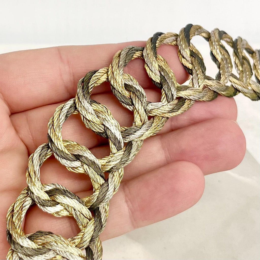 Three Tone Flat Chain Collar Necklace 1970’s - 1980’s Statement Power Chain 17” Long 30mm Wide MillyOliverVintage