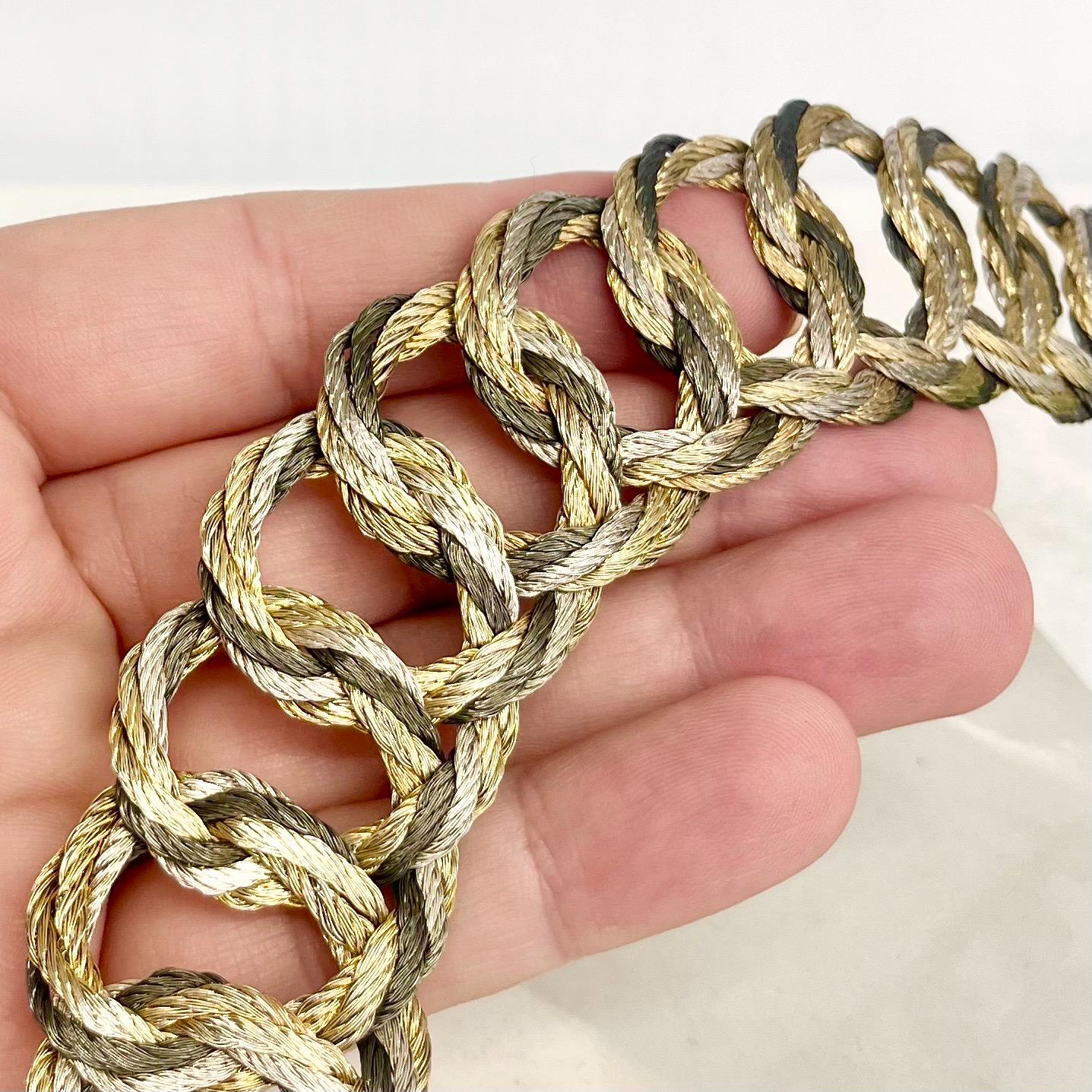 Three Tone Flat Chain Collar Necklace 1970’s - 1980’s Statement Power Chain 17” Long 30mm Wide MillyOliverVintage