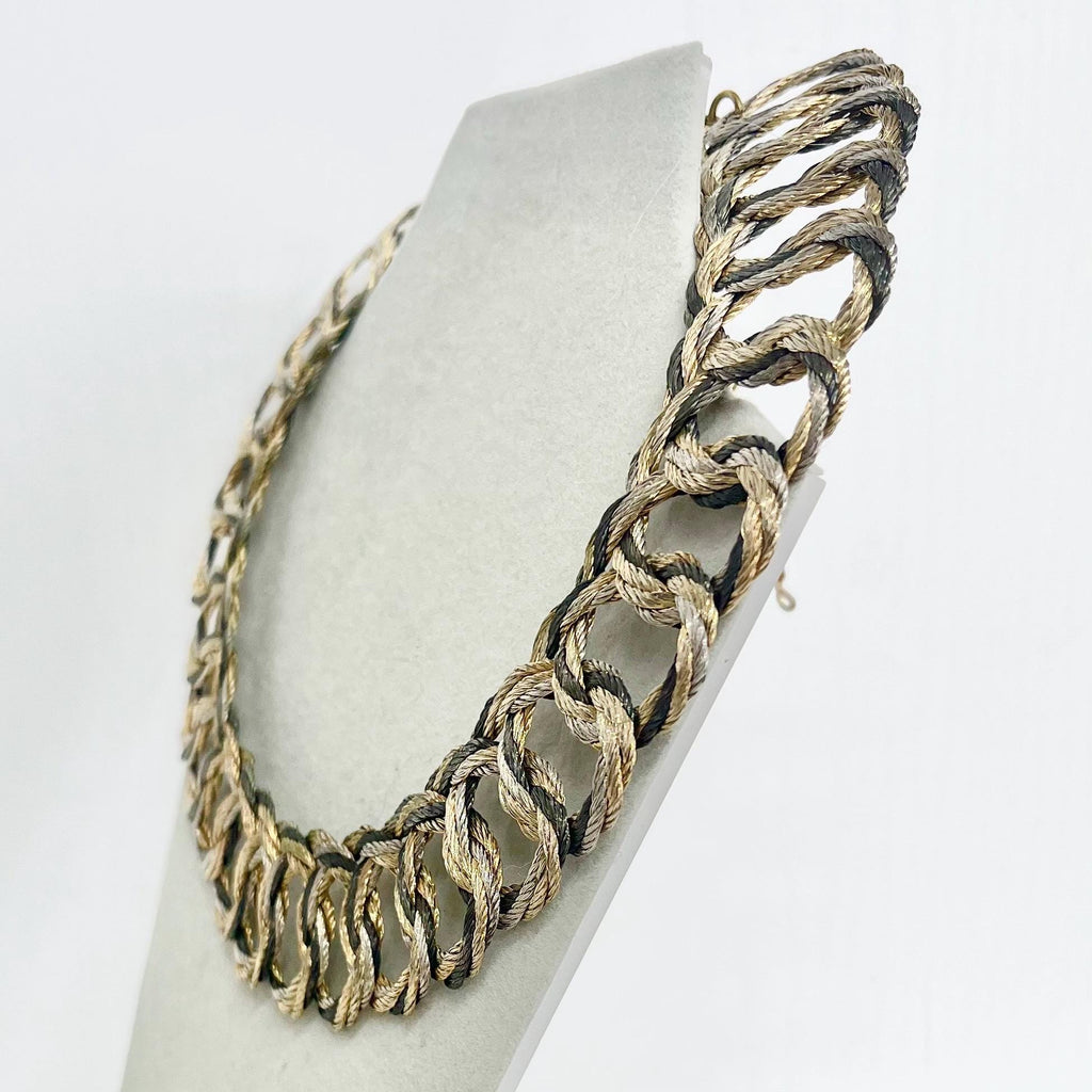 Three Tone Flat Chain Collar Necklace 1970’s - 1980’s Statement Power Chain 17” Long 30mm Wide MillyOliverVintage