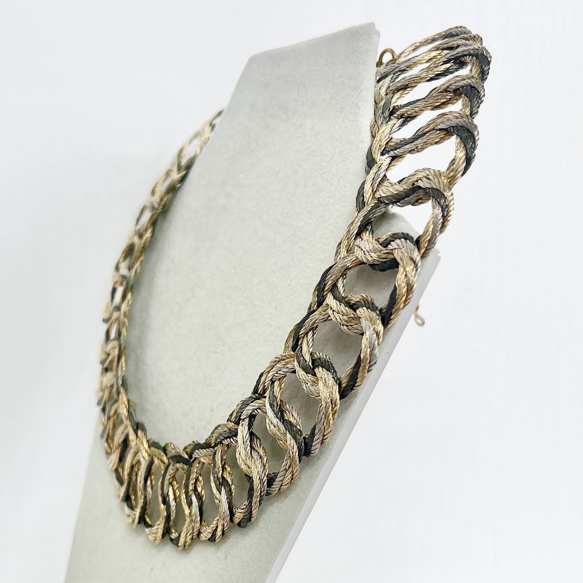 Three Tone Flat Chain Collar Necklace 1970’s - 1980’s Statement Power Chain 17” Long 30mm Wide MillyOliverVintage