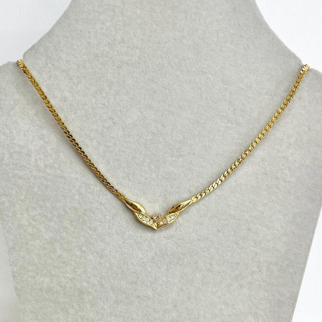 Pierre Cardin Gold Plate V Chain Crystal Necklace : Vintage Sparkling Jewellery MillyOliverVintage