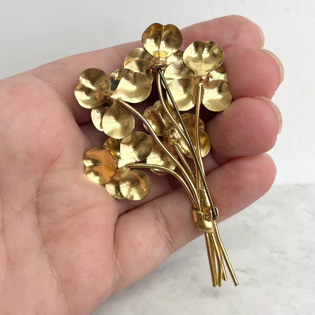 Large Gold Tone Purple Pansy Brooch : Vintage with Enamel and Crystal Accents MillyOliverVintage