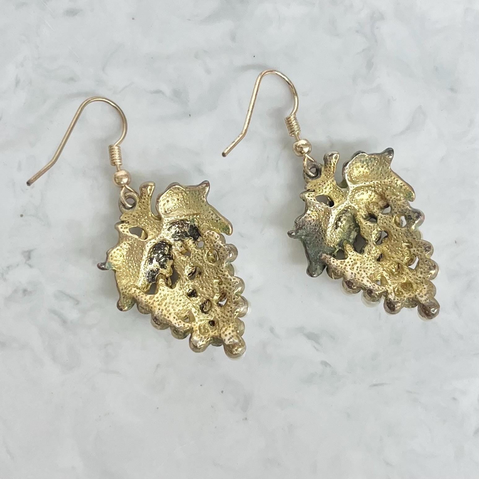 Vintage Grape Bunch Earrings: Green Enamel with Faux Pearls MillyOliverVintage