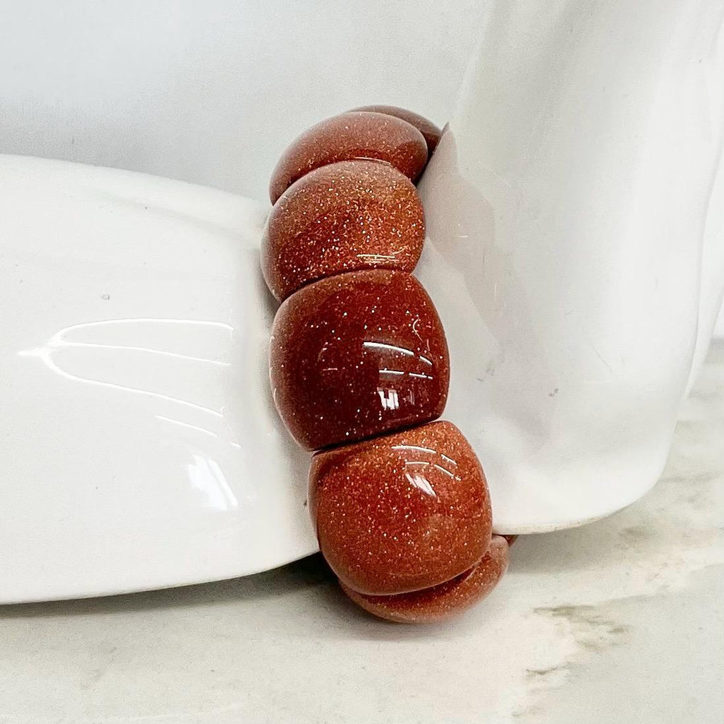 Shimmering Goldstone Bracelet : Vintage Semi Precious Wide Stretch Bracelet MillyOliverVintage