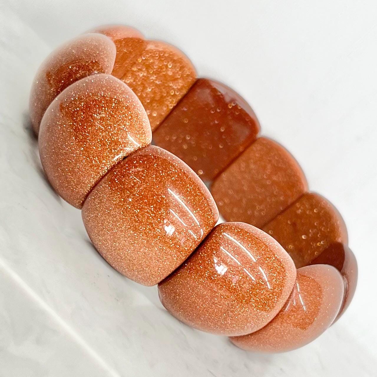 Shimmering Goldstone Bracelet : Vintage Semi Precious Wide Stretch Bracelet MillyOliverVintage
