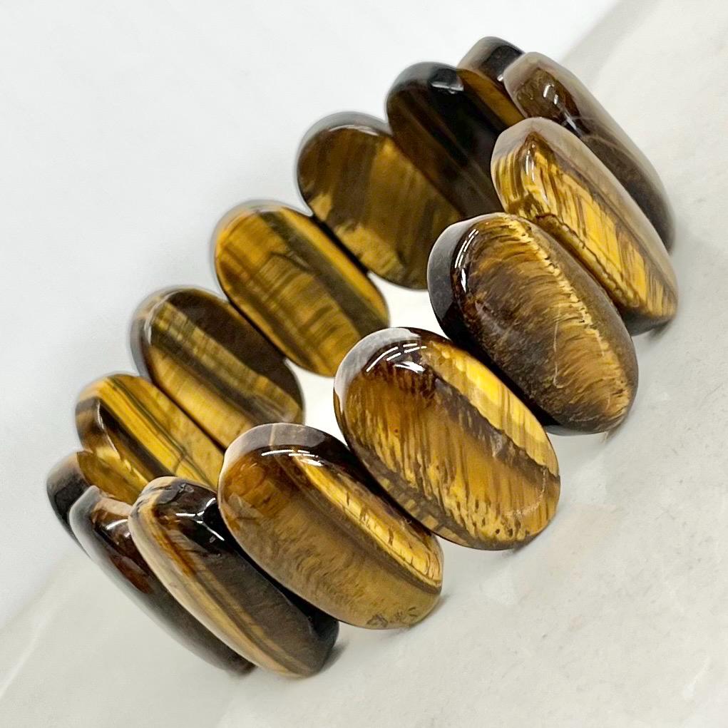 Brown Tigers Eye Bracelet : Vintage Semi Precious Wide Stretch Adjustable Bracelet MillyOliverVintage