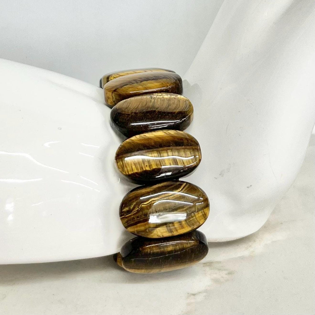 Brown Tigers Eye Bracelet : Vintage Semi Precious Wide Stretch Adjustable Bracelet MillyOliverVintage