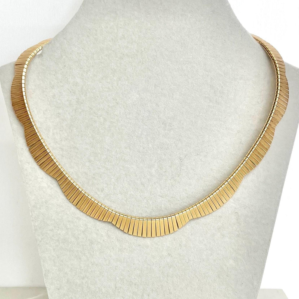 Grecian Style Chain Collar Necklace : Vintage 1970’s - 1980’s Flat Scalloped Edge Links MillyOliverVintage