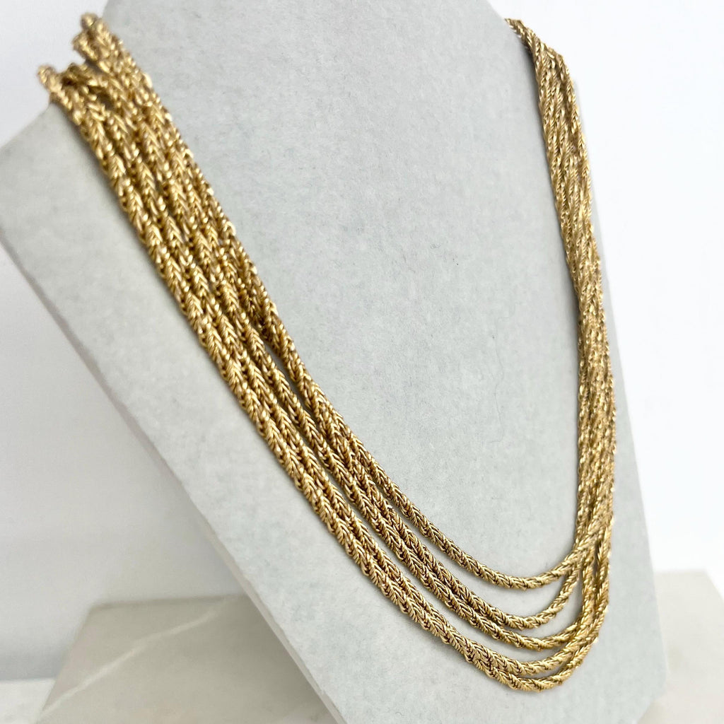 Vintage Five Strand Chain Necklace with a Box Clasp : 1960s-70s Gold Tone Grecian Style Jewellery MillyOliverVintage