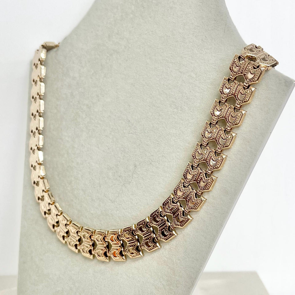 Grecian Style Chain Collar Necklace : Vintage 1970’s - 1980’s Unusual Gold Tone Flat Links MillyOliverVintage