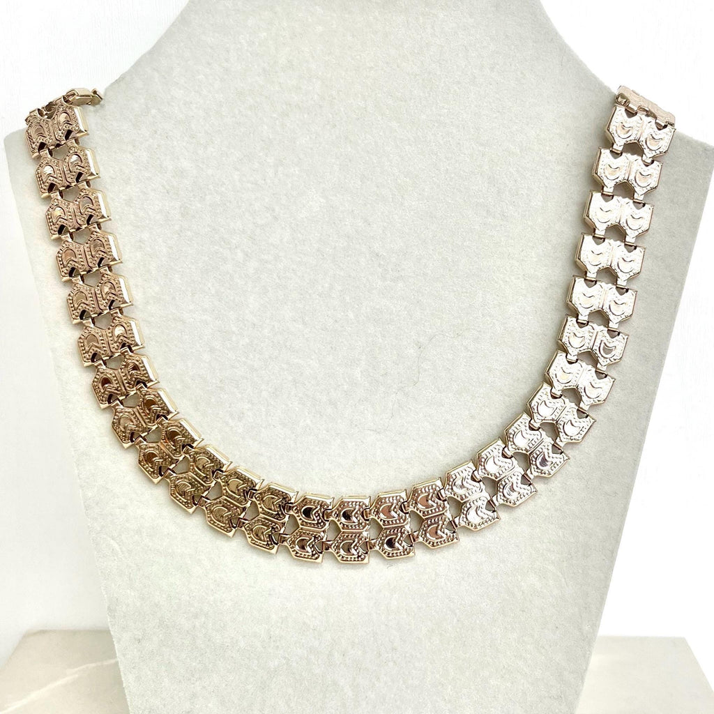 Grecian Style Chain Collar Necklace : Vintage 1970’s - 1980’s Unusual Gold Tone Flat Links MillyOliverVintage