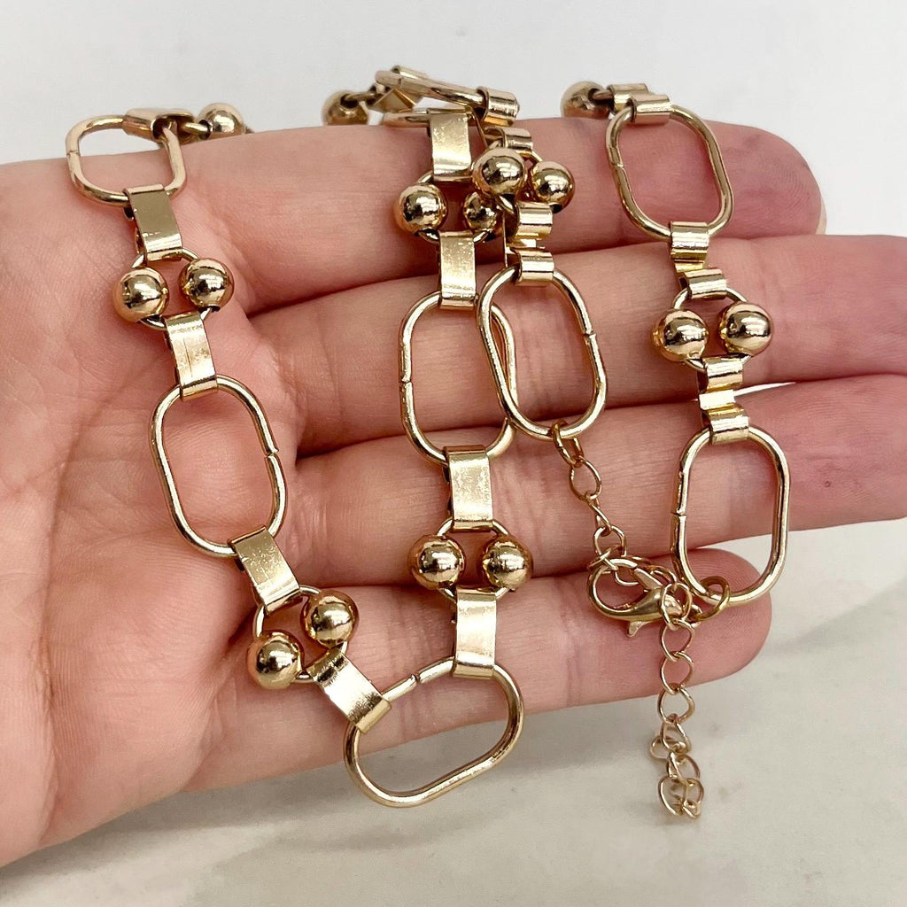 Chain Collar Necklace : Vintage 1980’s with Unusual Gold Tone Oval and Ball Links 16” MillyOliverVintage