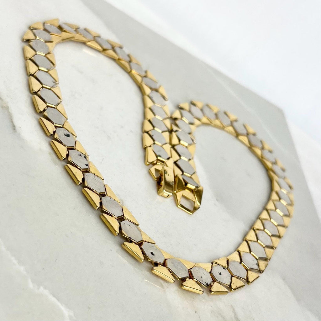 Vintage Gold & Silver Plate Flat Geometric Link Chain Necklace 17.5” MillyOliverVintage