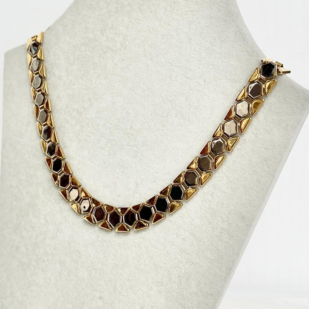 Vintage Gold & Silver Plate Flat Geometric Link Chain Necklace 17.5” MillyOliverVintage