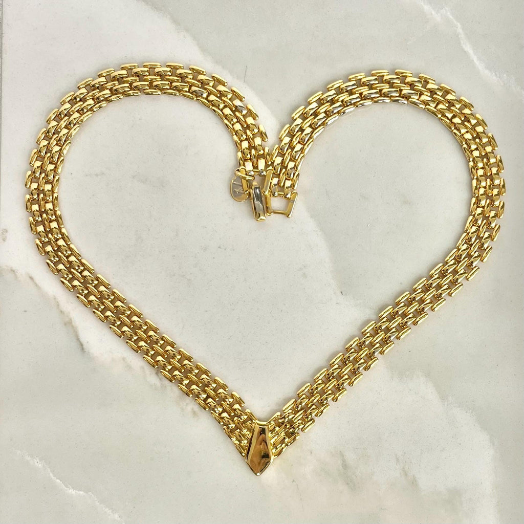 Vintage Napier V Neck Flat Link Panther Chain Collar Necklace Gold Plate 1970’s - 1980’s Statement Power Chain 16” MillyOliverVintage