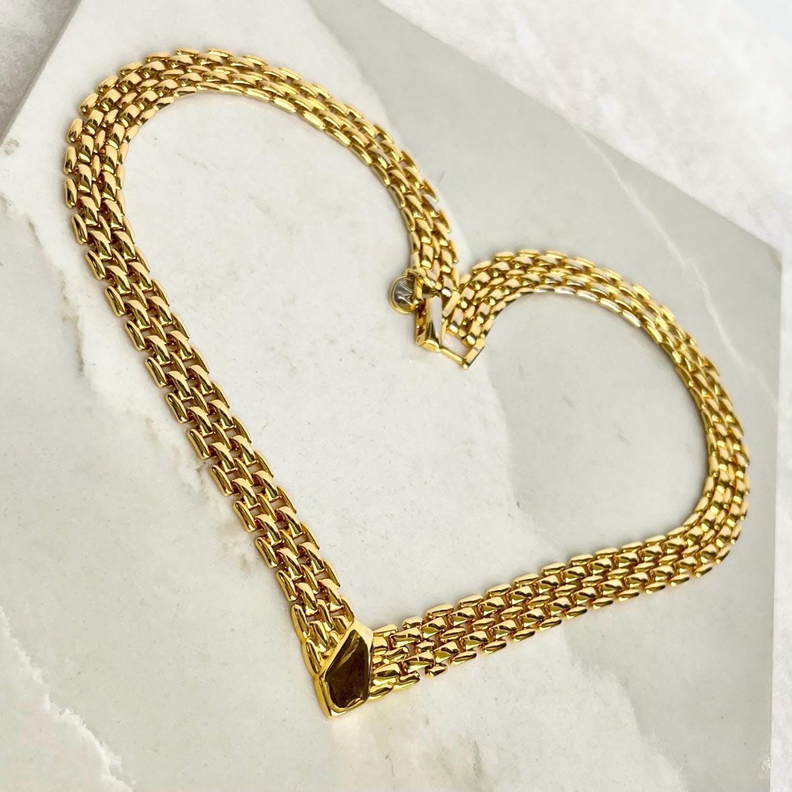 Vintage Napier V Neck Flat Link Panther Chain Collar Necklace Gold Plate 1970’s - 1980’s Statement Power Chain 16” MillyOliverVintage