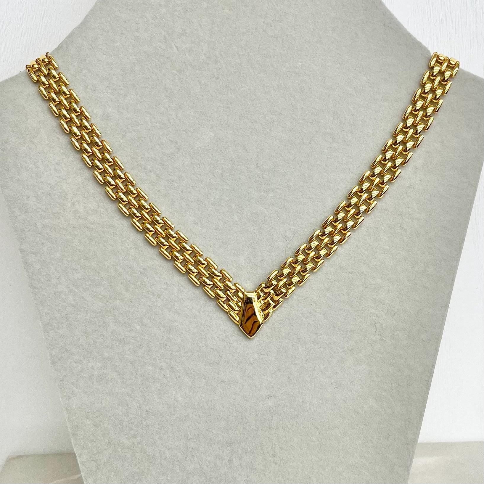 Vintage Napier V Neck Flat Link Panther Chain Collar Necklace Gold Plate 1970’s - 1980’s Statement Power Chain 16” MillyOliverVintage