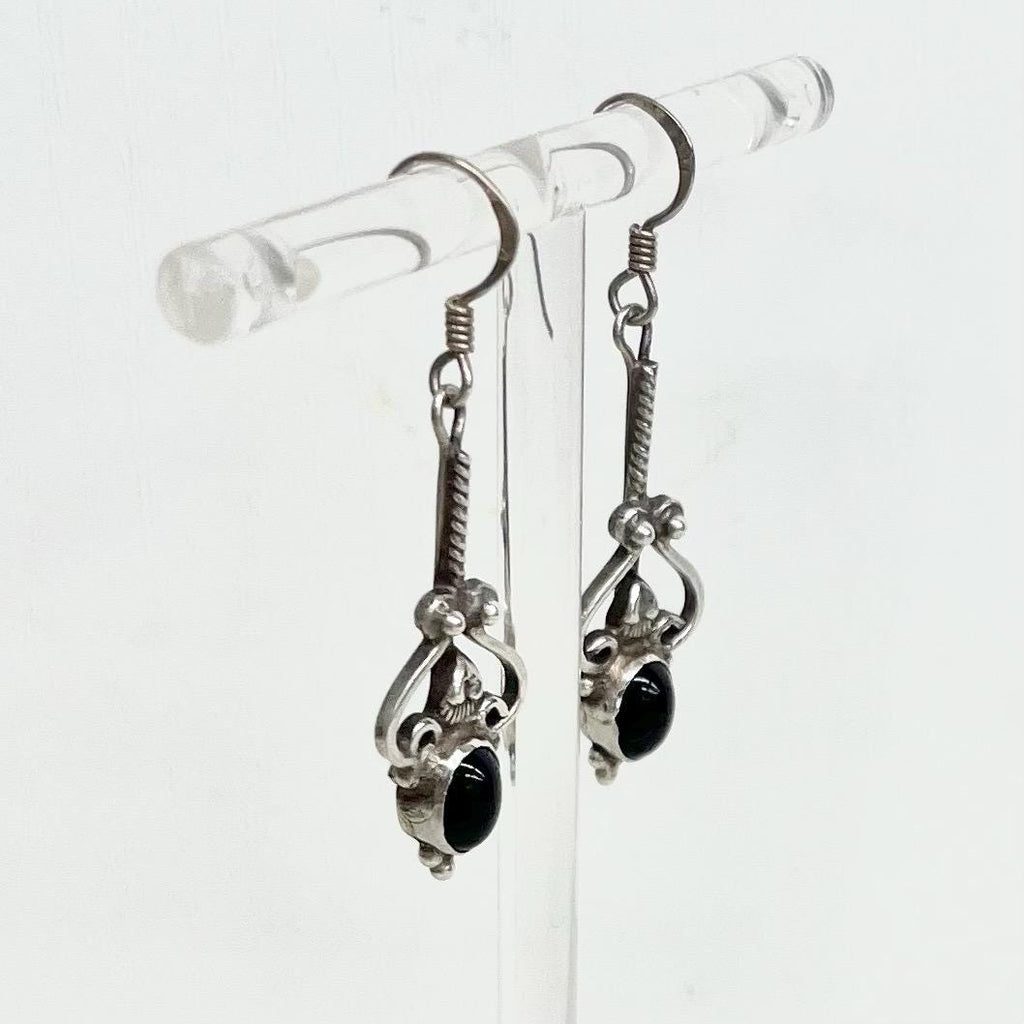 Sterling Silver Ethnic Black Onyx Drop Earrings : Vintage MillyOliverVintage