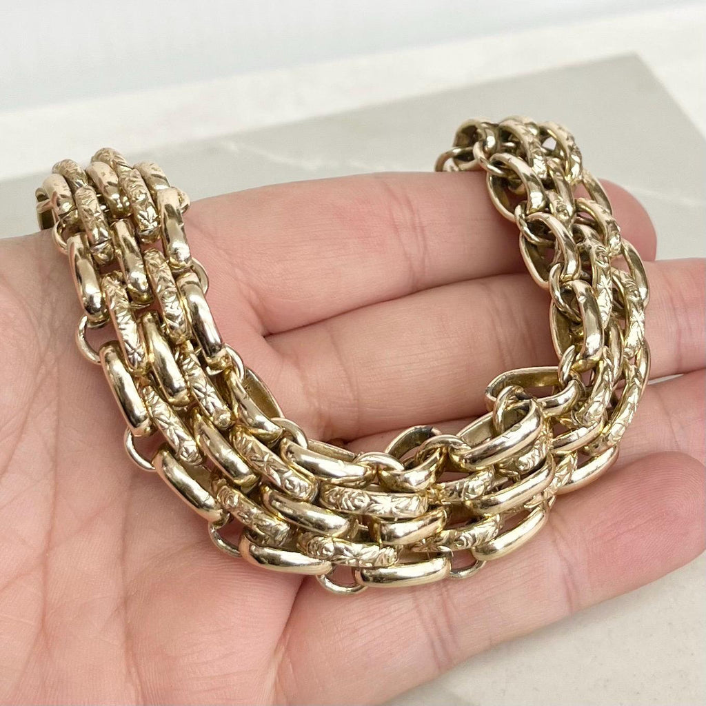 Vintage Chunky Wide Chain Collar Necklace Gold Plate 1970’s - 1980’s Statement Power Chain 16” MillyOliverVintage