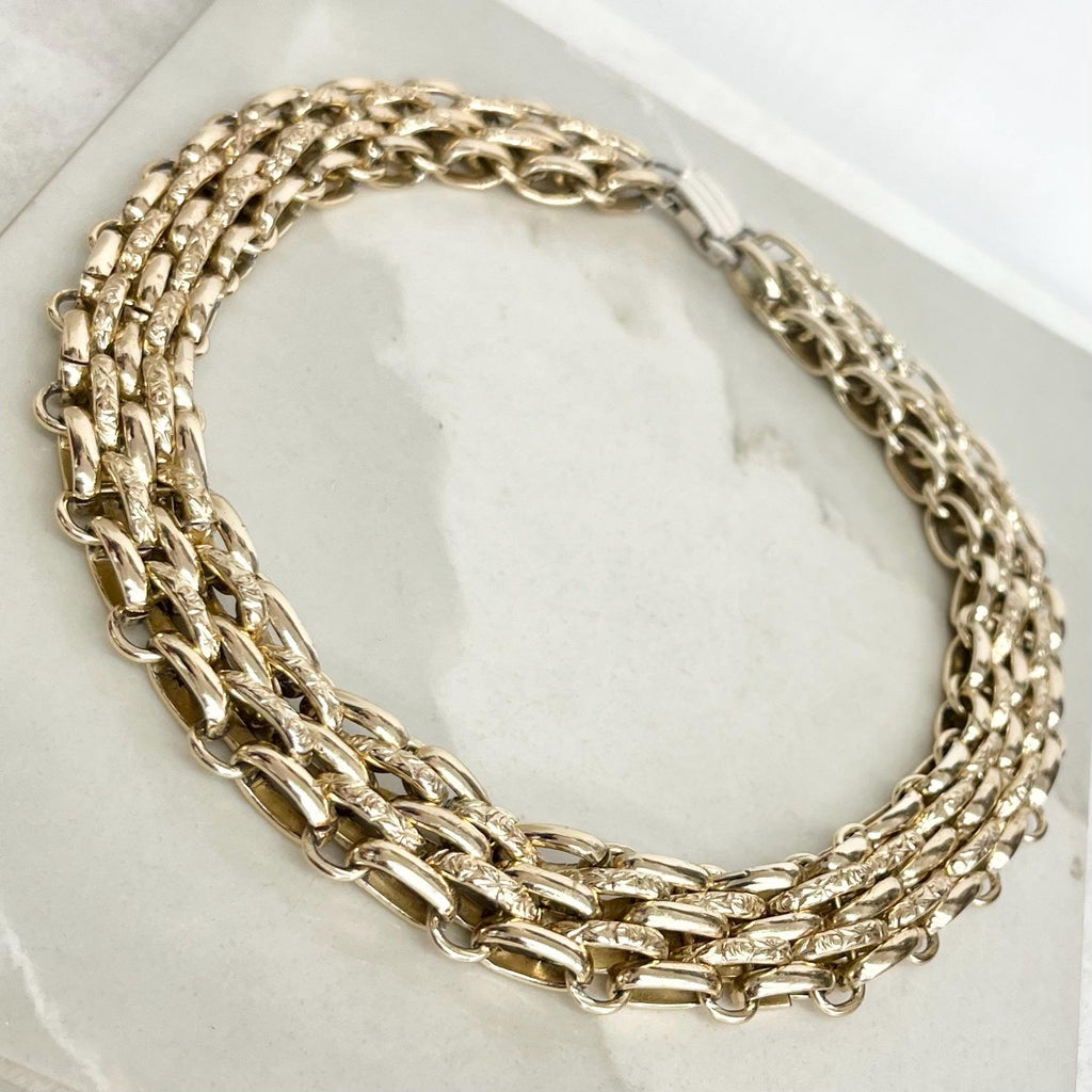 Vintage Chunky Wide Chain Collar Necklace Gold Plate 1970’s - 1980’s Statement Power Chain 16” MillyOliverVintage