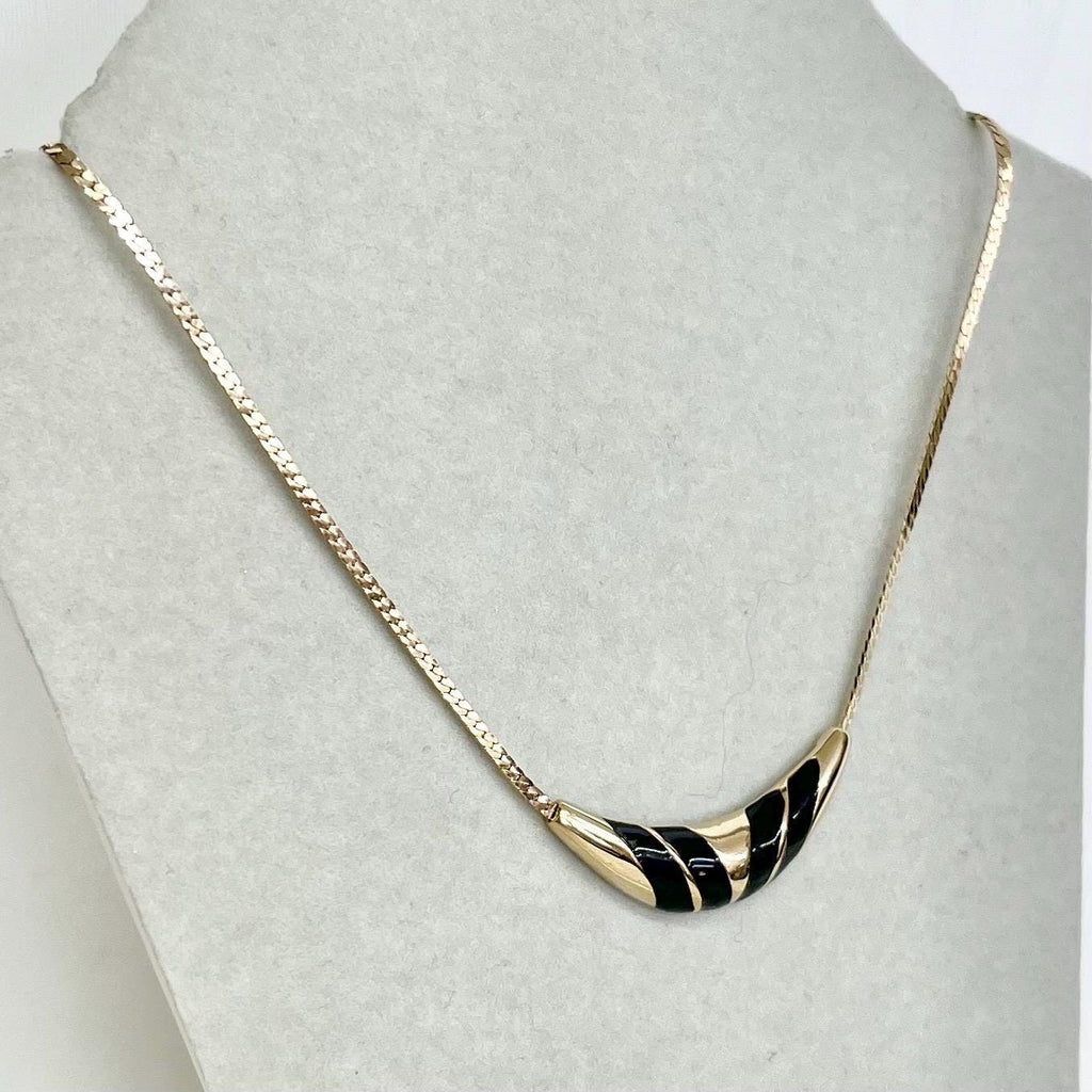 Vintage Gold Tone Black Enamelled Chain Necklace Fabulous 1970’s - 1980’s Collar Style Necklace by Avon MillyOliverVintage