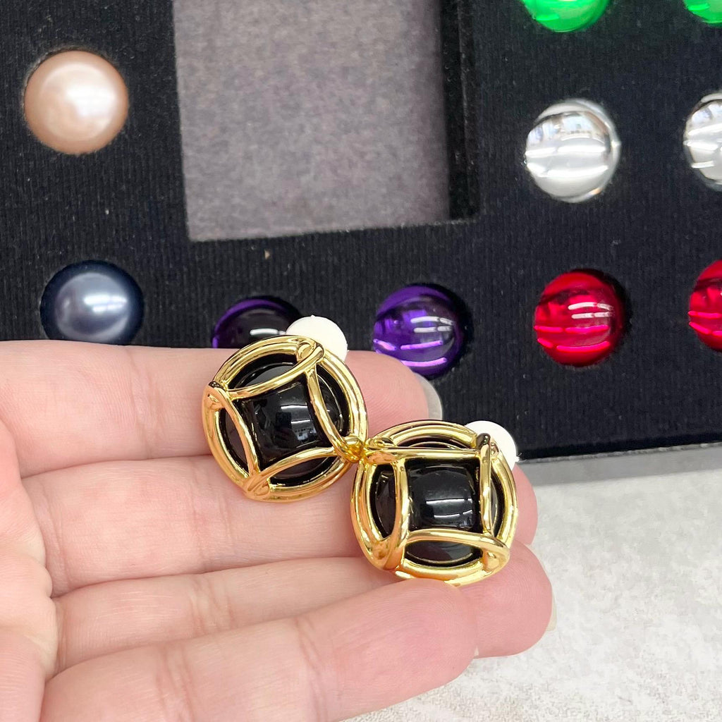 Vintage Joan Rivers Interchangeable Clip On Earrings Gold Plated with Ten Changeable Multi Coloured Cabochons MillyOliverVintage