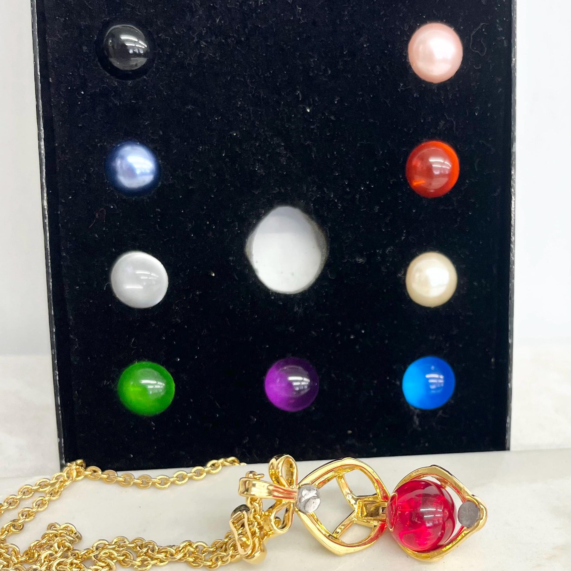 Vintage Joan Rivers Interchangeable Pendant Necklace Gold Plated with Ten Changeable Multi Coloured Ball Inserts MillyOliverVintage