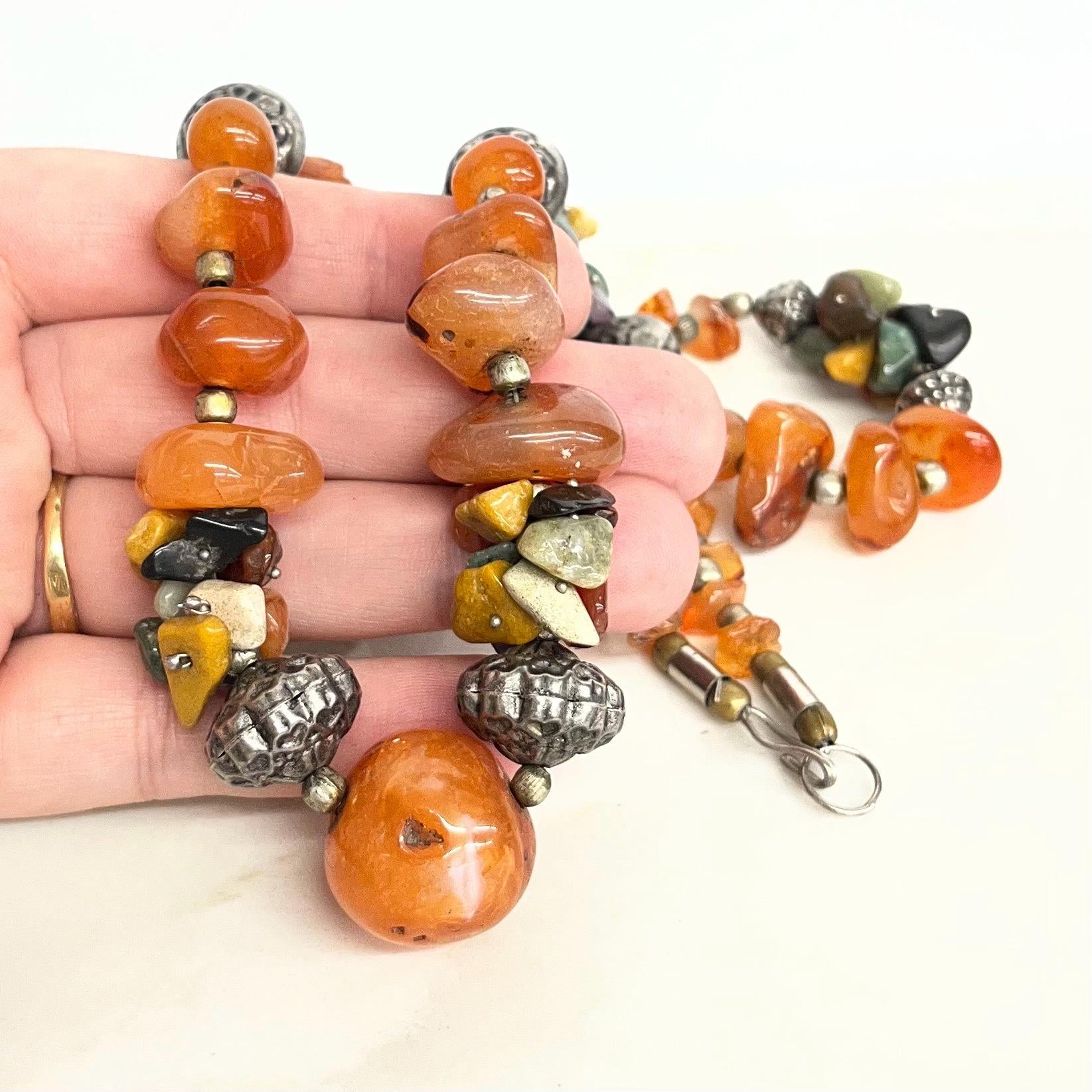 Vintage Ethnic Semi Precious Stone Bead Necklace : Chunky Design with Agate Aventurine Amethyst Carnelian and Jasper MillyOliverVintage
